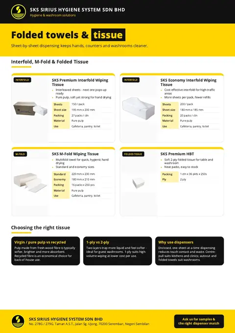 SKS flyer page: Tissue Range: Folded Towels & Tissue