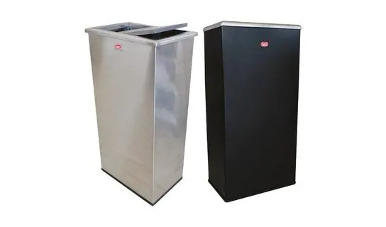 SF30 Rectangular Flip Top Bin – Rectangular Flip Top Bin, Stainless Steel / Black Powder Coated Body